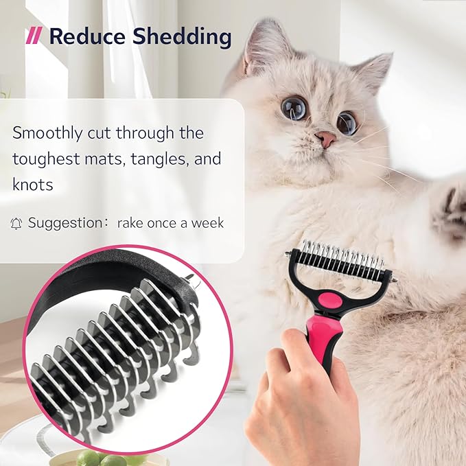 Cat & Dog Brush for Shedding and Dematting,Double-Sided Pet Hair Removal Tool With Metal Comb to Reduce Shedding and Remove Mats,Pet Grooming Brush for Small, Medium Dogs and Cats,pink
