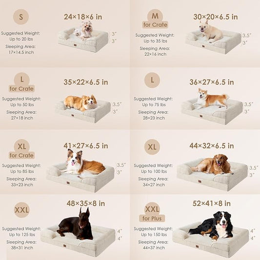 EHEYCIGA Orthopedic Dog Beds for Extra Large Dogs, Waterproof Memory Foam XXL Dog Bed with Sides, Non-Slip Bottom and Egg-Crate Foam Big Dog Couch Bed with Washable Removable Cover, Beige