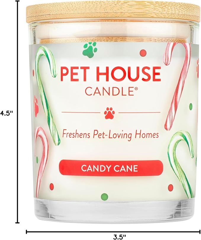 One Fur All Pet House Candle - Plant-Based/Soy, Long Lasting, Pet Odor Eliminating Scented Candle - Candy Cane