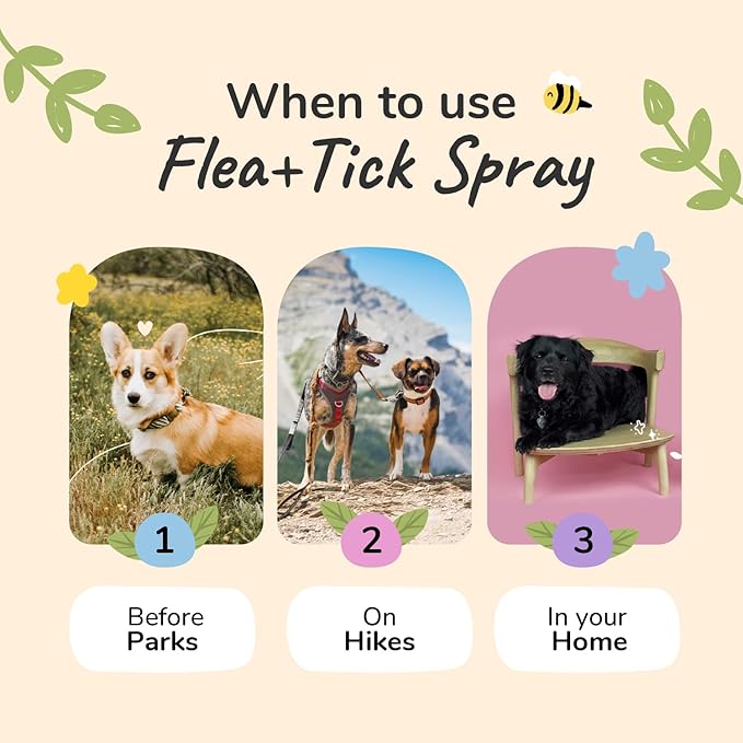 kin+kind Plant Based Flea and Tick Spray for Dogs and Cats – Essential Oil Formula with Lemongrass – Flea and Tick Prevention for Cats, Kittens, Puppies & Dogs - Pet Supplies - Family Safe – 12 fl oz