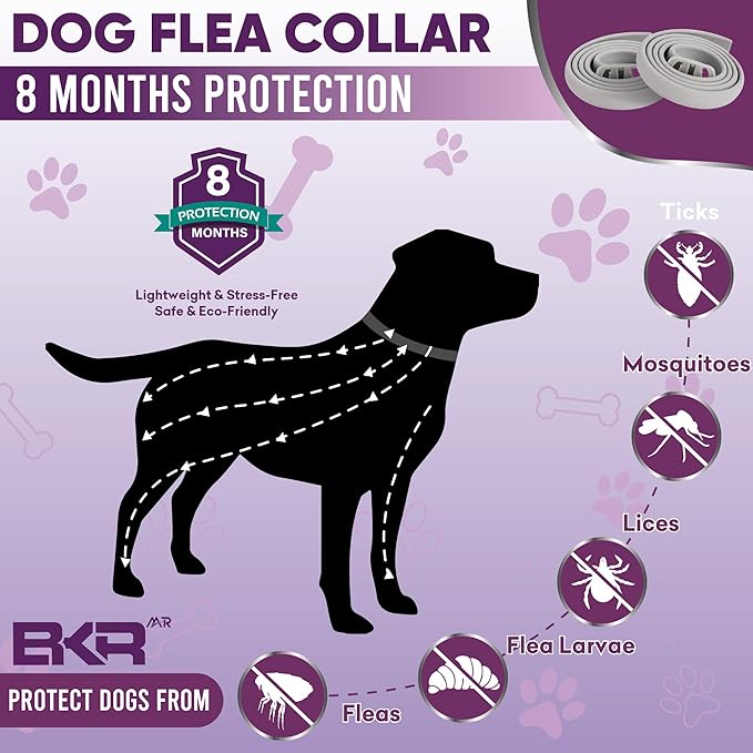 Dog Flea and Tick Collar 2 Pack 8-Month Protection Waterproof Natural Flea Collar for Dogs Safe and Effective Includes Flea Comb and Tick Removal Tool Adjustable Size for All Dogs & Puppies