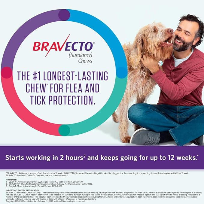BRAVECTO Chew for Dogs, Flea & Tick, 1 Chew, 12 Week Supply, 22-44 lbs., Green Box