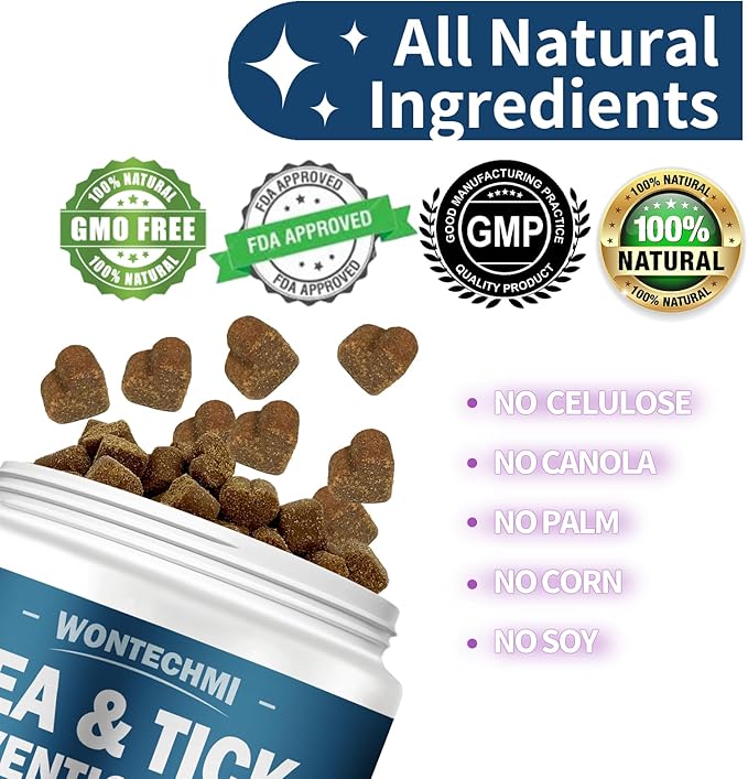 Flea and Tick Prevention for Dogs Chewables, 180 Chews Natural Flea and Tick Chews Supplement for Dogs, Oral Dog Flea and Tick Treatment for All Breeds and Ages (180 Chews, Chicken)