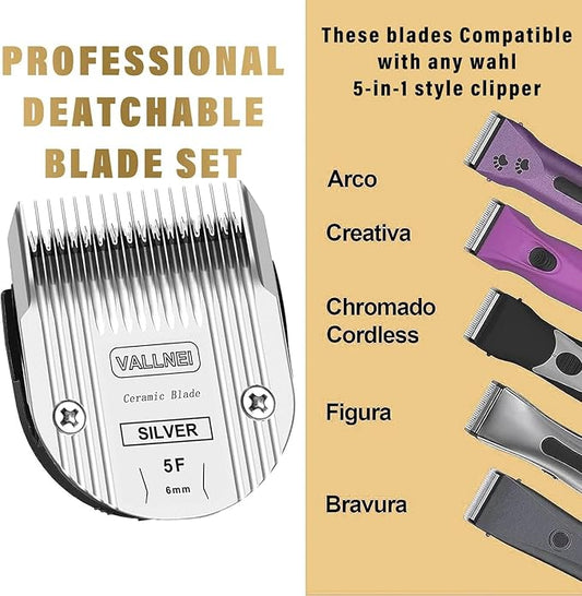 Detachable Adjustable Pet Dog Grooming Clipper 5-in-1 Blade Compatible with WAHL Professional Animal Blade Arco, Bravura, Chromado, Creativa, Figura, and Motion Pet, Dog, and Horse Clippers(5F)