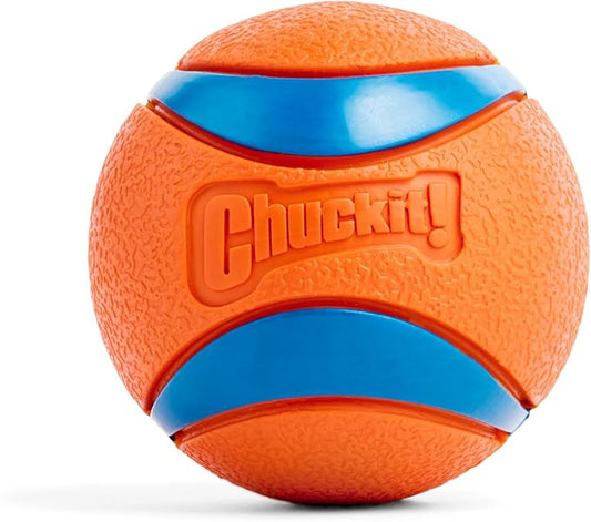 Chuckit! Ultra Ball Dog Toy with Chuckit! Cleaning Bucket Bundle - Bouncy Fetch Pet Toys For Dogs 20-60 lbs - Floats in Water - Durable Rubber - Size Medium - 2.5-inch Diameter - 8-Pack of Balls