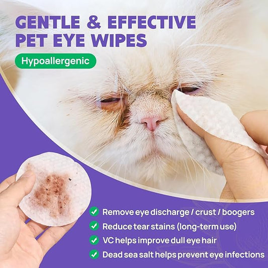 HICC PET Eyes Wipes for Dogs & Cats 200pcs - Gently Remove Tear Stain, Eye Debris, Discharge, Mucus Secretions - Coconut Oil Pet Cleaning Grooming Deodorizing Wipes for Eyes, Wrinkle, Face