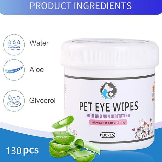 Dog Eye Wipes130Count,Natural Plant Ingredients,Effectively Removes Eye Dirt,Eye Secretions,Mucus Secretions,Improve Tear Stains,Suitable for Daily Cleaning and Care of Cats and Dogs Eye Wipes