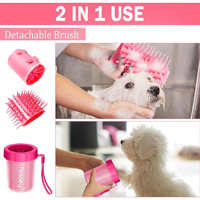 Muddy Paw Washer with Absorbent Towels for Small Pets, Dog and Cat Foot Cleaner (Small, Red)