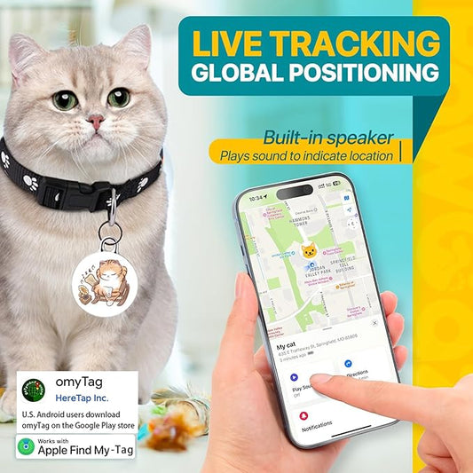 Cat Tracker-Airtag Cat Collar-Pet Tracker-GPS Tracker for Cats | Android and iOS Universal | No Monthly Fee | No Charging Required | Waterproof | Works with Any Collar