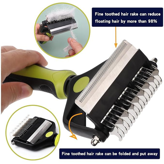 Pt brush for shedding,Dematting comb for Dogs, Cat deshedding Brush, Dog Grooming Rakes for long haired Dogs-Double Sided Shedding,Pet undercoat brushes Reduce Shedding by 95% (Green)