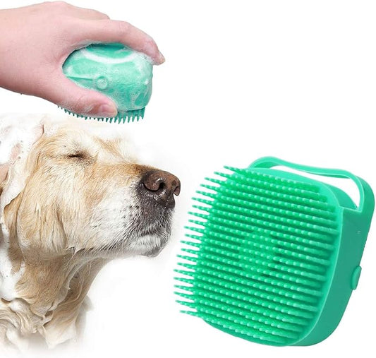 Dropshipping Soft Safe Silicone Pet Bathroom Massage Cleaning Grooming Tools Dog Cat Bath Brush with Shampoo Box (Blue), Small