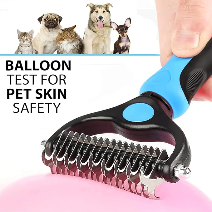 Dematting Comb for Dogs & Cats with Stainless Steel Rake Comb, Double Sided Pet Grooming Tools, Furever Brush, Cat Dematting Tool, Undercoat Rake for Small, Medium & Large Hairs Coat