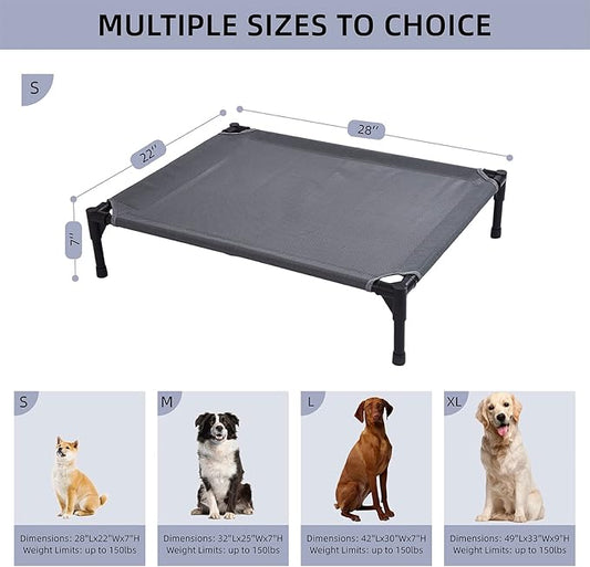 pettycare Elevated Outdoor Dog Bed - Dog Cots beds for Small Dogs, Heavy Duty Raised Dog Bed Waterproof, Cooling Elevated Dog Bed with Washable Teslin Mesh, Durable, Non Slip, 28 Inches, Grey