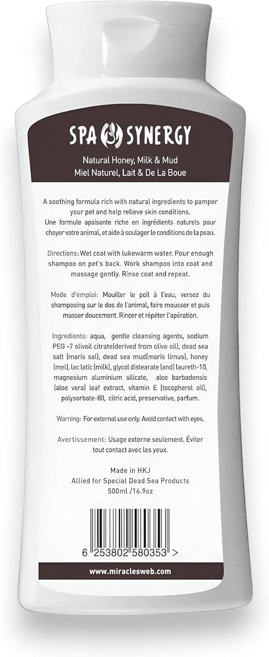 Pet Dog Shampoo Mud and Natural Dead Sea Mineral Rich, Aloe Vera & Vitamin-E, Soothing, Soften & Shiny Coat, Cleansing - Natural Honey & Milk - (1) Bottle 16.5 FL OZ