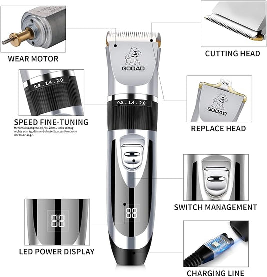 Dog Clippers Grooming Kit and Paw Trimmer,Low Noise, Electric Quiet,Rechargeable, Cordless, Pet Hair Clippers for Thick Coats, Dog Trimmer Grooming Tool, Shaver for Small and Large Dogs Cats