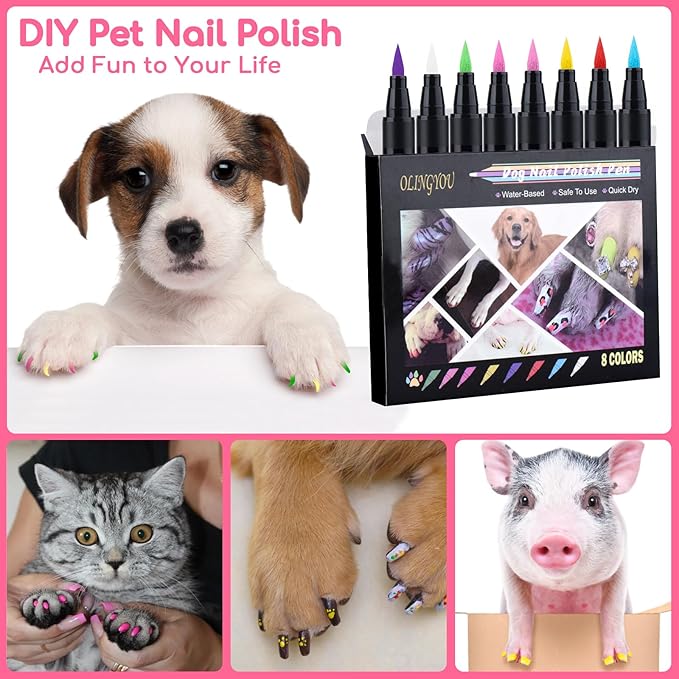 Dog Nail Polish, Dog Nail Polish Pens Quick Dry-8 Colors, Pet Nail Polish Set for Dogs, DIY Dogs Puppy Nails, Dog Safe Nail Polish Non Toxic, Odorless, Easy to Apply