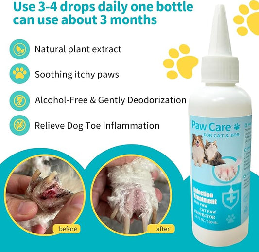 Itch Relief Dog Paw Cleaner, Dog Licking Paws Treatment, 3.4oz Dog Paw Cleaning Solution, Dog Foot Cleaner, No Rinse Pet Toes Drops Safe Cat Cleanser Care for Cleaning Grooming