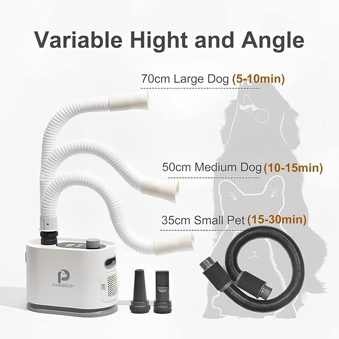 Hands Free pet Grooming Dryer for Cats and Dogs & Easy Drying Tool After Bath LCD Display 2 Soft&Hard Blowpipe Adjustable Temperature and Speed Quiet