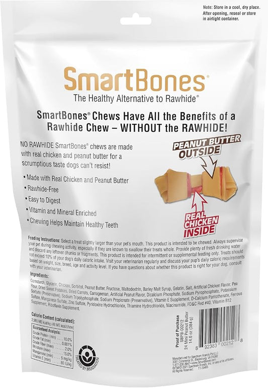 SmartBones Mini Chews With Real Peanut Butter 24 Count, Rawhide-FreeChews For Dogs (Packaging May Vary)