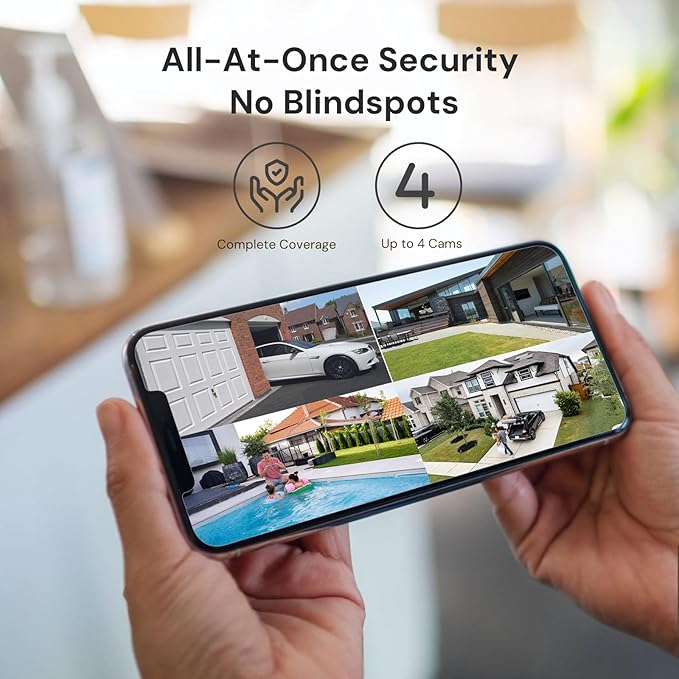yeewise WiFi6 Solar Security Cameras Wireless Outdoor, 2K QHD Home Security System, 4-Cam Kit, 2.4&5GHz WiFi, Color Night Vision, Local Storage, IP66 Weatherproof, Works with Alexa, No Monthly Fees