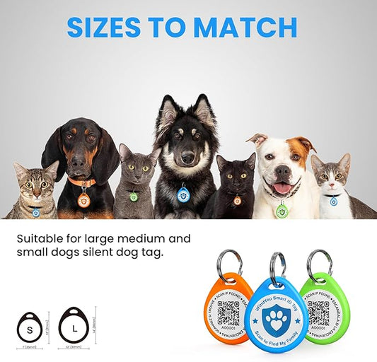 3 Pack Dog Tags Personalized, QR Code Pet ID Tags for Dog Collar, Online Profile, Scan Location Alerts, Blue,Orange,Green