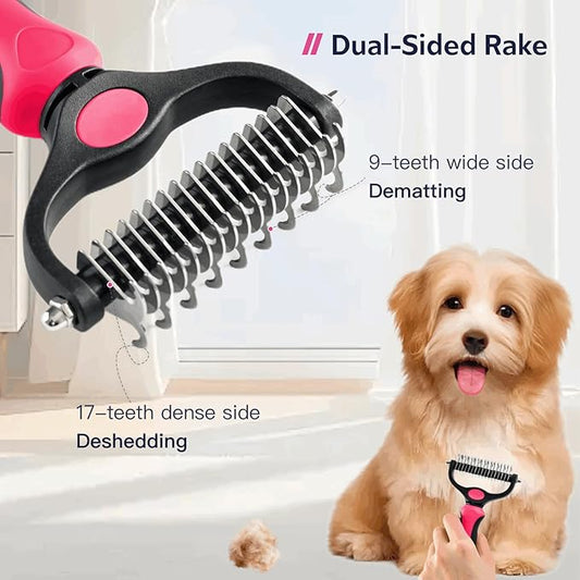 Cat & Dog Brush for Shedding and Dematting,Double-Sided Pet Hair Removal Tool With Metal Comb to Reduce Shedding and Remove Mats,Pet Grooming Brush for Small, Medium Dogs and Cats,pink