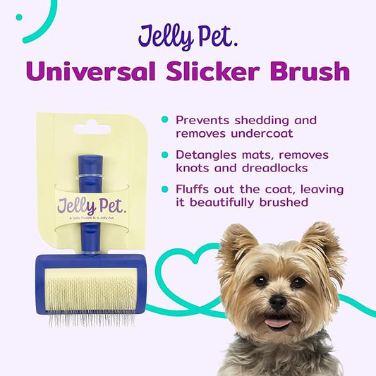 Jelly Pet Universal Slicker Brush for Dogs, Dog Grooming Brush, Remove Tangles and Dead Undercoat, Tuffer Than Tangles Maltese Shi-Tzu Poodle Bichon, Soft Pins, Purple, Small