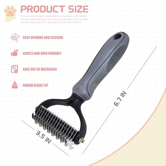 Pet Deshedding Tool - 2-in-1 Double-Sided Bottom Undercoat Rake for Dogs and Cats, Grey