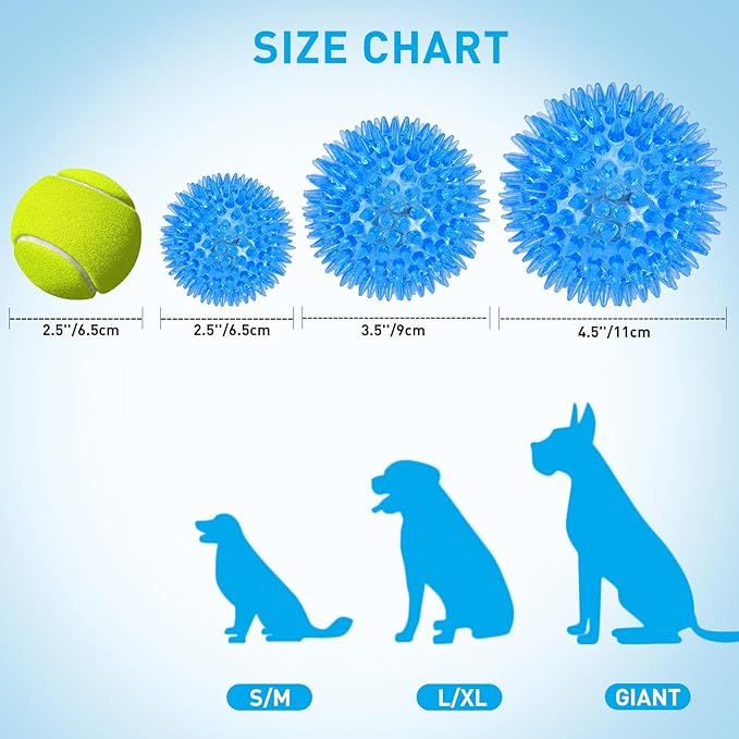 6-Pack 3.5” LED Light-Up Squeaky Dog Toy Balls ,Durable Interactive Glow Fetch Toys for Aggressive Chewers,BPA Free Non-Toxic, Spiky Puppy Chew Balls