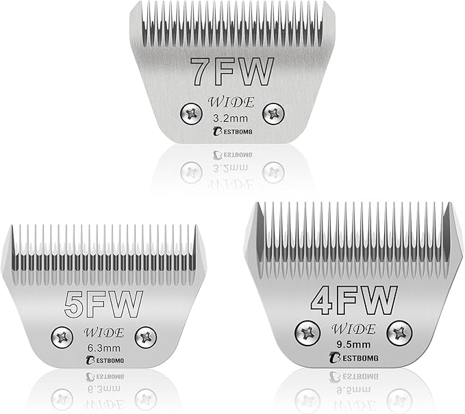 BESTBOMG Size 7FW+5FW+4FW Wide Detachable Pet Dog Grooming Blades-Cutting Length 1/8" to 1/4"(3.2-9.5mm),Compatible with Andis,Oster A5,Wahl km10 Clippers
