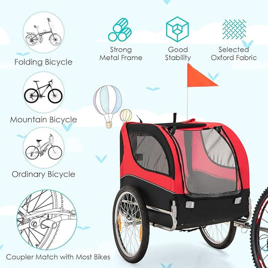 PETSITE Dog Bike Trailer, Dog Cart for Bicycle with 3 Breathable Mesh Entrances, Safety Flage, Easy Folding Pet Carrier with Quick Release Wheels, Pet Bike Trailer for Small & Medium Sized Dogs