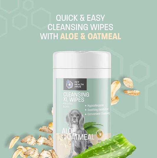 Aloe & Oatmeal Pet Wipes for Cats and Dog Wipes for Paws and Butt - Gentle Cleansing Pet Wipes for Dogs Skin & Coat - Cat and Dog Wipes Cleaning Deodorizing - Pina Colada Scent - 60 ct