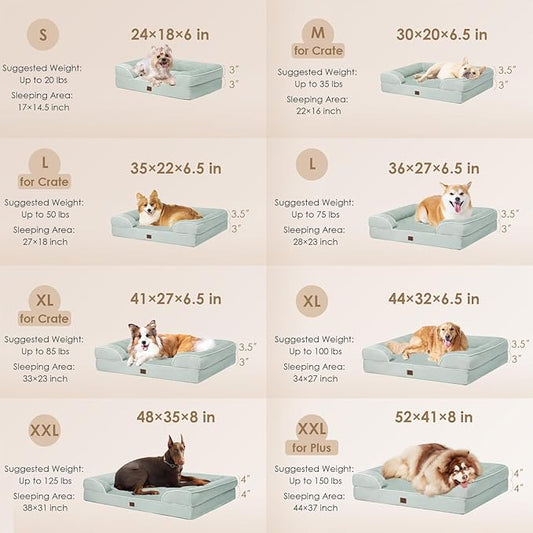 EHEYCIGA Orthopedic Dog Beds for Extra Large Dogs, Waterproof Memory Foam XXL Dog Bed with Sides, Non-Slip Bottom and Egg-Crate Foam Big Dog Couch Bed with Washable Removable Cover, Sage Green