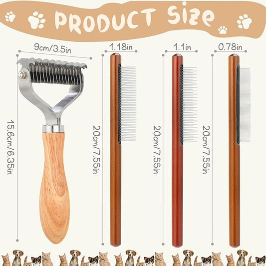 Pet Dematting Comb for Dogs,Cats.Pet Undercoat Rake with Stainless Steel Blades for Knot Removal and Shedding Control.Cat Brush for Shedding Dematting with Wood Handle.