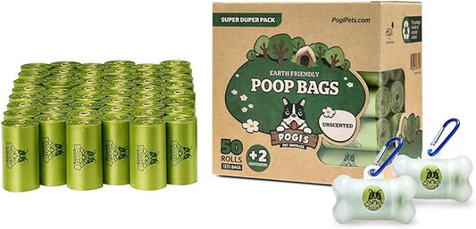 Pogi's Dog Walk n' Wipe Combo - Pogi's 750 Unscented Dog Poop Bags + 2 Poop Bag Holders and 100 Plant-based Grooming Wipes Bundle