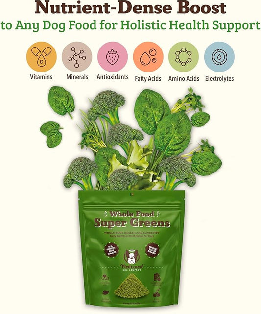 Natural Dog Company Dog Food Topper, Super Greens Dog Multivitamin Powder, Dog Vitamins and Supplements, Boost Immunity & Digestion, Dog Wellness Granules, Nutrient-Rich Food Topper for Dogs, 8 oz