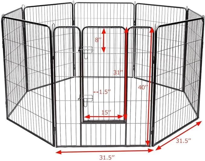 Giantex 40" 16/8 Panel Pet Playpen with Door, Foldable Dog Exercise Pen, Portable Free-Standing Cat Fence, for Outdoor & Outdoor, Metal Dog Puppy Cat Exercise Fence Barrier Kennel (8 Panels, 40'')