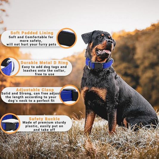 2 Pack Reflective Dog Collar with Safety Locking Buckle, Adjustable Soft Breathable Comfortable Nylon Pet Collar for Small, Medium and Large Dogs, Navyblue, Mini Small