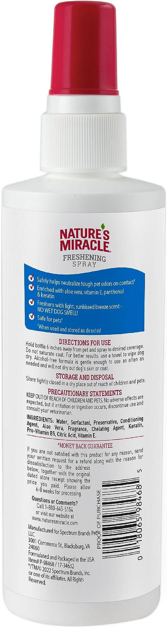 Nature's Miracle Freshening Spray For Dogs Freshens Dog’s Coat Between Baths And Neutralizes Tough Odors With Sunkissed Breeze Scent, 8 Ounces (Pack of 2)