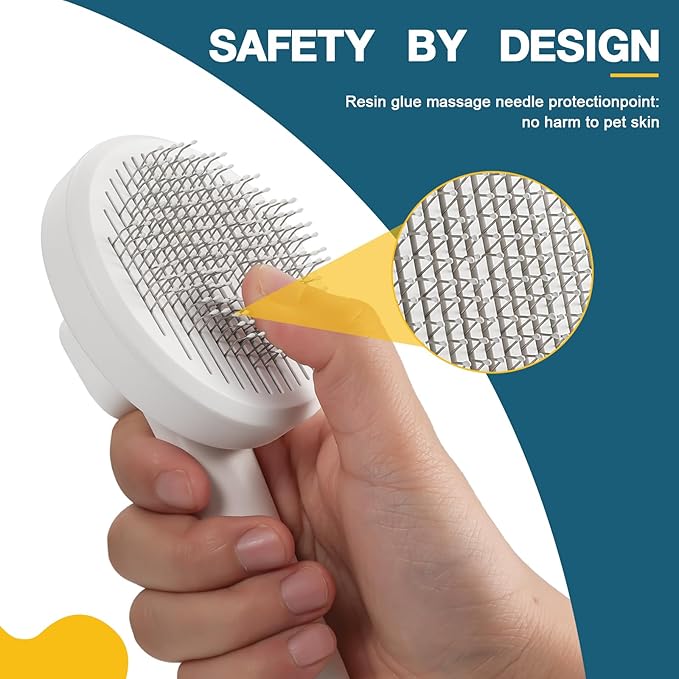 New cat brush&dog brush,pet hair brush with Self Cleaning Button Easy to remove loose undercoat,Needle-tip massage beads, no harm to the skin(Pink)