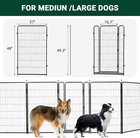 Dog Playpen,48 Inch(H) 18 Ft(L) 8 Panels Dog Fence Indoor/Outdoor,Heavy Duty Metal Pet Puppy Exercise Pen, Wide Door Low Threshold,Portable Pet Playpen for Rv Camping Garden Yard