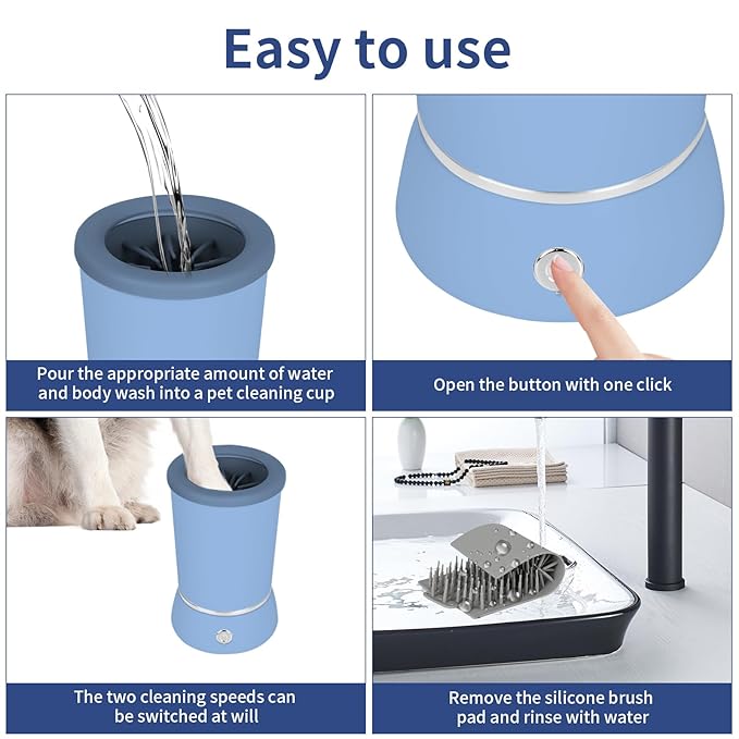 Dog Paw Cleaner,Automatic paw cleaner For dogs, Type-c Charging, Designed For Small To Medium Sized Dogs ,Easy To Carry,Keeps Homes Clean (blue)
