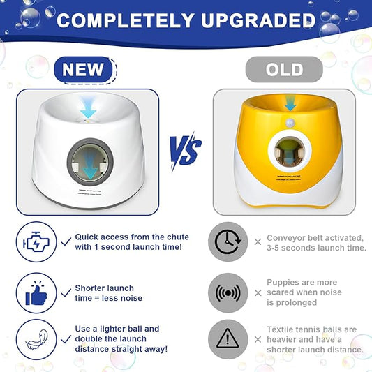 Compact Automatic Ball Launcher for Dogs with Random Mode, 3 Settings to 45FT, Rechargeable Small Dog Ball Thrower with 4 ETPU Tennis Balls for Small Medium Breeds