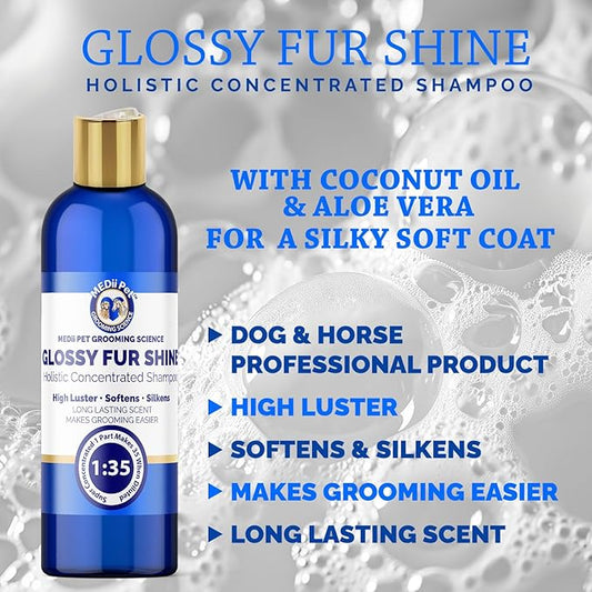 Concentrated Glossy Fur Shine - Professional Grooming Conditioner & Hair Detangler Spray for Dogs & Horses, Makes 4 Gallons, 16oz