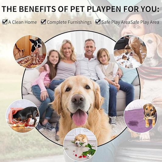 Dog Playpen Indoor with Bottom Pad/Top Cover, Dog Playpen Collapsible Metal Small Animal Kennels,8 Panels 24 "W x 24 "H for Indoor/Outdoor Small Medim Pet Yard