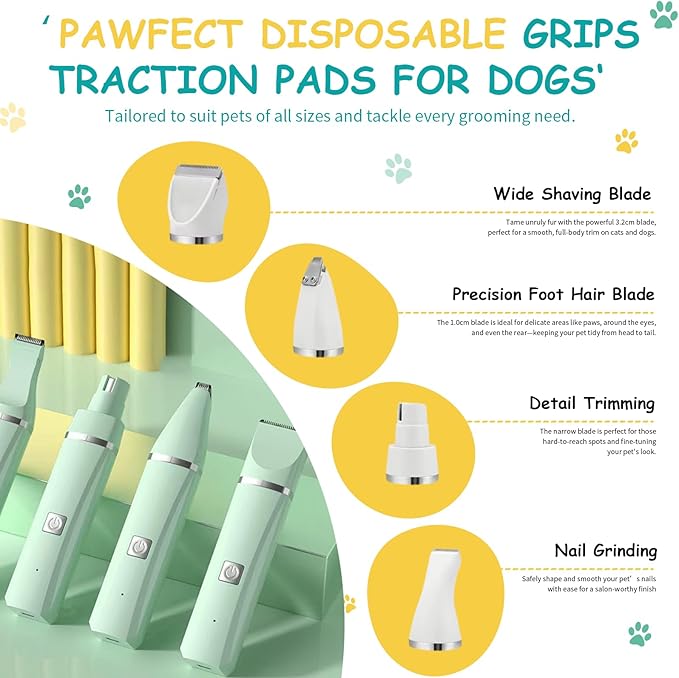 Dog Clippers for Grooming,Grooming kit 4 in 1 with Nail Grinder,Adaptable for Large and Small Dogs and Cats,Low Noise USB Rechargeable,Shaver Grooming Supplies for Pet Cats Dogs