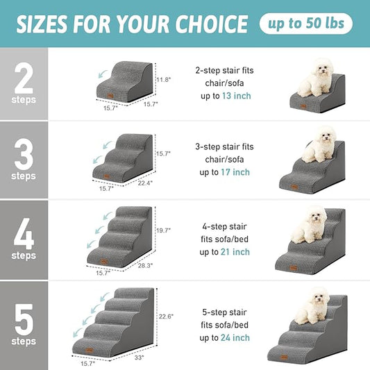 Dog Stairs for High Bed 22.6" H, Small Pet Steps with Leakproof Cover, High Density Foam Cat Ramp for Bed, Car or Couch, Lightweight, Durable, Comfort, 15.7x33x22.6 inch, 5 Tiers, Light Grey