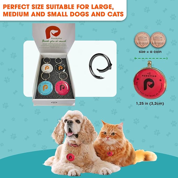 SMORDERNPETZ - Smart Dog Tag for Dogs and Cats - Durable Dog Name Tag - Waterproof QR Code Dog Tags for Pets with Anti-Lost Feature, Easy to Use - No Subscription Fees - Pack of 4 (Mixed Colors)