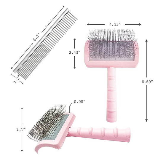 Firm Pet Grooming Kit: 25mm Extra Long Pin Brush for Goldendoodles, Wire Deshedding Brush, Removes Loose Hair & Undercoat (Pink)