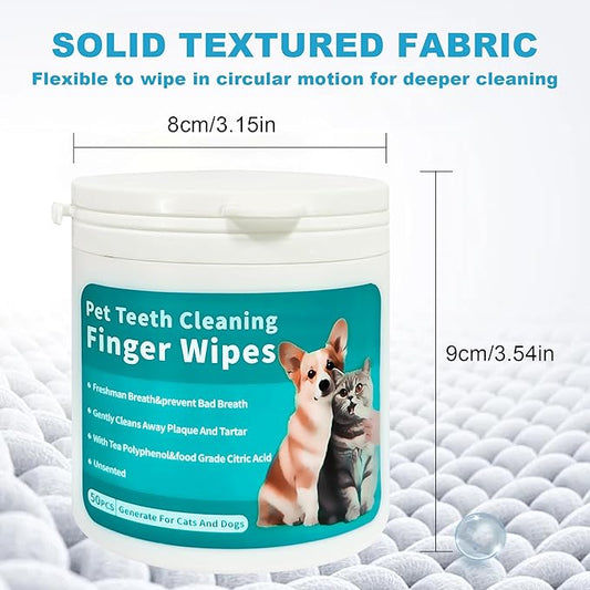 PET Teeth Cleaning Wipes for Dogs & Cats, No-Rinse Finger Toothbrush, Reduces Plaque & Freshens Breath Teeth Care Wipes,Disposable pet Cleaning and Gum Care Wipes, 50 Count